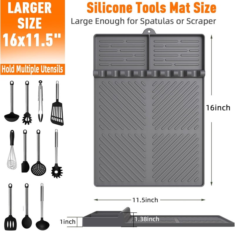 lanlw Silicone Grill Mat Compatible with Blackstone, Silicone Griddle Tools Mat with Drip Pad, Spatula Mat for Outdoor Grill Kitchen Counter (Grey) - Image 3